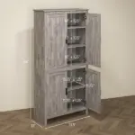 64" 4-Door Kitchen Pantry, Freestanding Storage Cabinet with 3 Adjustable Shelves for Kitchen, Gray Oak - Image 3