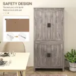 64" 4-Door Kitchen Pantry, Freestanding Storage Cabinet with 3 Adjustable Shelves for Kitchen, Gray Oak - Image 6