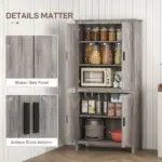 64" 4-Door Kitchen Pantry, Freestanding Storage Cabinet with 3 Adjustable Shelves for Kitchen, Gray Oak - Image 7