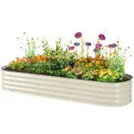 Outsunny 6.4' x 2' x 1' Galvanized Raised Garden Bed Kit, Metal Planter Box with Safety Edging, Cream