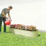Outsunny 6.4' x 2' x 1' Galvanized Raised Garden Bed Kit, Metal Planter Box with Safety Edging, Cream - Image 3