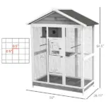 PawHut 64.5" Wooden Bird Cage Bird Aviary, Flight Cage with 4 Perches, Nest and Slide-Out Tray for Indoor/Outdoor, Gray - Image 3