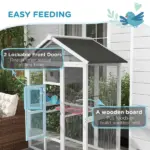 PawHut 64.5" Wooden Bird Cage Bird Aviary, Flight Cage with 4 Perches, Nest and Slide-Out Tray for Indoor/Outdoor, Gray - Image 4