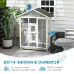 PawHut 64.5" Wooden Bird Cage Bird Aviary, Flight Cage with 4 Perches, Nest and Slide-Out Tray for Indoor/Outdoor, Gray - Image 7