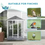 PawHut 64.5" Wooden Bird Cage Bird Aviary, Flight Cage with 4 Perches, Nest and Slide-Out Tray for Indoor/Outdoor, Gray - Image 8