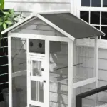 PawHut 64.5" Wooden Bird Cage Bird Aviary, Flight Cage with 4 Perches, Nest and Slide-Out Tray for Indoor/Outdoor, Gray - Image 9