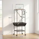 PawHut 64"H Rolling Bird Playground Parrot Stand with Seed Guard and Wheels, Ladders, Swing, Toy Hook and Bowls - Image 2