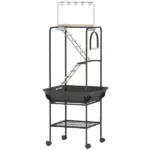 PawHut 64"H Rolling Bird Playground Parrot Stand with Seed Guard and Wheels, Ladders, Swing, Toy Hook and Bowls