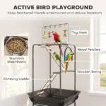 PawHut 64"H Rolling Bird Playground Parrot Stand with Seed Guard and Wheels, Ladders, Swing, Toy Hook and Bowls - Image 3