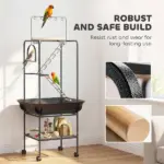 PawHut 64"H Rolling Bird Playground Parrot Stand with Seed Guard and Wheels, Ladders, Swing, Toy Hook and Bowls - Image 6