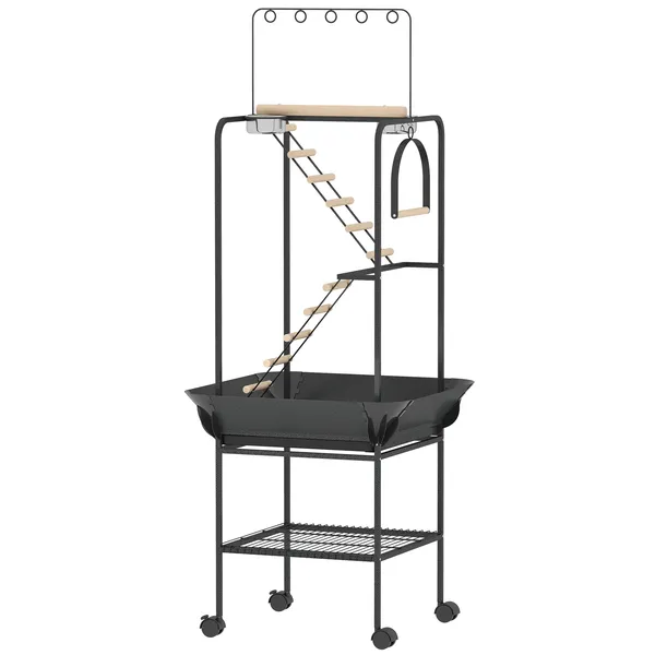 64h-rolling-bird-playground-parrot-stand-with-seed-guard-wheels-ladders-swing-toy-hook-bowls.webp PawHut 64"H Rolling Bird Playground Parrot Stand with Seed Guard and Wheels, Ladders, Swing, Toy Hook and Bowls - Image 1