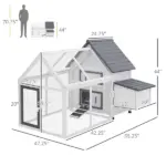 65 Chicken Coop Wooden House Rabbit Hutch Poultry Cage Hen Pen Nesting Box Ramp Run Patio Backyard Garden Gray White - Image 3