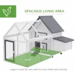 65 Chicken Coop Wooden House Rabbit Hutch Poultry Cage Hen Pen Nesting Box Ramp Run Patio Backyard Garden Gray White - Image 4
