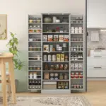 HOMCOM 65" Kitchen Cabinet, Kitchen Pantry Cabinet with 4 Doors and 16 Door Shelves for Dining Room, Gray - Image 2