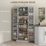 HOMCOM 65" Kitchen Cabinet, Kitchen Pantry Cabinet with 4 Doors and 16 Door Shelves for Dining Room, Gray - Image 4