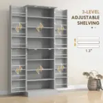 HOMCOM 65" Kitchen Cabinet, Kitchen Pantry Cabinet with 4 Doors and 16 Door Shelves for Dining Room, Gray - Image 5