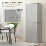 HOMCOM 65" Kitchen Cabinet, Kitchen Pantry Cabinet with 4 Doors and 16 Door Shelves for Dining Room, Gray - Image 6
