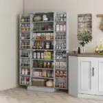 HOMCOM 65" Kitchen Cabinet, Kitchen Pantry Cabinet with 4 Doors and 16 Door Shelves for Dining Room, Gray - Image 10