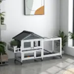 65 Inch Wooden Rabbit Hutch with Playpen, Openable Roof and Storage, Gray - Image 2