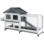 65 Inch Wooden Rabbit Hutch with Playpen, Openable Roof and Storage, Gray