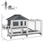 65 Inch Wooden Rabbit Hutch with Playpen, Openable Roof and Storage, Gray - Image 3