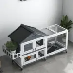 65 Inch Wooden Rabbit Hutch with Playpen, Openable Roof and Storage, Gray - Image 8