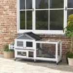 65 Inch Wooden Rabbit Hutch with Playpen, Openable Roof and Storage, Gray - Image 10