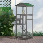 65 Outdoor Wooden Bird Cage for Finches Aviary with Tray 2 Doors Grey - Image 2