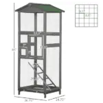 65 Outdoor Wooden Bird Cage for Finches Aviary with Tray 2 Doors Grey - Image 3