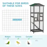 65 Outdoor Wooden Bird Cage for Finches Aviary with Tray 2 Doors Grey - Image 6