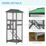 65 Outdoor Wooden Bird Cage for Finches Aviary with Tray 2 Doors Grey - Image 7