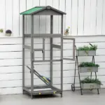 65 Outdoor Wooden Bird Cage for Finches Aviary with Tray 2 Doors Grey - Image 8