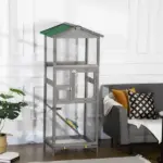 65 Outdoor Wooden Bird Cage for Finches Aviary with Tray 2 Doors Grey - Image 10