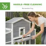 66.5" Large Chicken Coop, Wooden Chicken House with 2 Nesting Boxes, Sliding Tray and Ramp, for Backyard Farm - Image 7