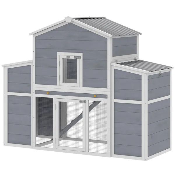 665-large-chicken-coop-wooden-chicken-house-with-2-nesting-boxes-sliding-tray-ramp-for-backyard-farm.webp 66.5" Large Chicken Coop, Wooden Chicken House with 2 Nesting Boxes, Sliding Tray and Ramp, for Backyard Farm - Image 1