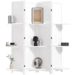 HOMCOM 67" 4-Panel Portable Room Divider, Wooden Privacy Screen with Display Shelves, Folding, White - Image 11