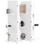 HOMCOM 67" 4-Panel Portable Room Divider, Wooden Privacy Screen with Display Shelves, Folding, White