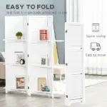 HOMCOM 67" 4-Panel Portable Room Divider, Wooden Privacy Screen with Display Shelves, Folding, White - Image 5