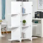 HOMCOM 67" 4-Panel Portable Room Divider, Wooden Privacy Screen with Display Shelves, Folding, White - Image 10