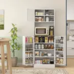 67 Inch Freestanding Pantry, Kitchen Hutch Cabinet with Glass Doors and Adjustable Shelves, Microwave Cabinet for Dining Room, White - Image 2