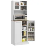 67 Inch Freestanding Pantry, Kitchen Hutch Cabinet with Glass Doors and Adjustable Shelves, Microwave Cabinet for Dining Room, White - Image 11
