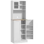 67 Inch Freestanding Pantry, Kitchen Hutch Cabinet with Glass Doors and Adjustable Shelves, Microwave Cabinet for Dining Room, White