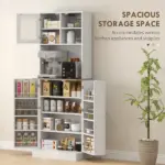 67 Inch Freestanding Pantry, Kitchen Hutch Cabinet with Glass Doors and Adjustable Shelves, Microwave Cabinet for Dining Room, White - Image 4