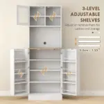 67 Inch Freestanding Pantry, Kitchen Hutch Cabinet with Glass Doors and Adjustable Shelves, Microwave Cabinet for Dining Room, White - Image 5