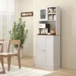 67 Inch Freestanding Pantry, Kitchen Hutch Cabinet with Glass Doors and Adjustable Shelves, Microwave Cabinet for Dining Room, White - Image 9