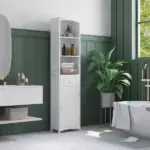 HOMCOM 67 Inch Bathroom Storage Cabinet Free Standing Tall Linen Tower 3-Tier Shelves Drawer White - Image 2