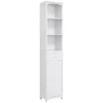 HOMCOM 67 Inch Bathroom Storage Cabinet Free Standing Tall Linen Tower 3-Tier Shelves Drawer White