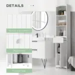 HOMCOM 67 Inch Bathroom Storage Cabinet Free Standing Tall Linen Tower 3-Tier Shelves Drawer White - Image 5
