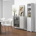 HOMCOM 67 Inch Bathroom Storage Cabinet Free Standing Tall Linen Tower 3-Tier Shelves Drawer White - Image 8