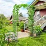 6.7' Metal Garden Arch, with Gate and Planter Boxes, Steel Arch Arbor, Water-Resistant, for Ceremony, Weddings, Dark Gray - Image 2